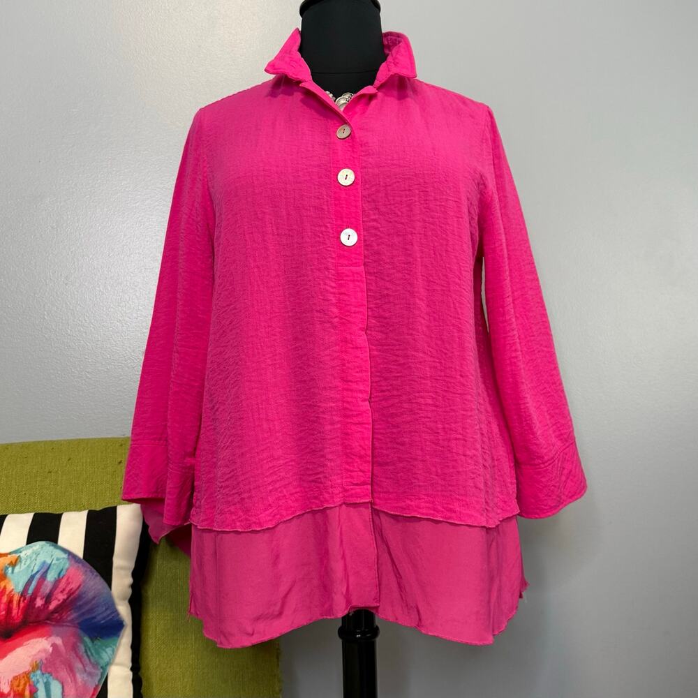 John Mark Pink Button Down Flowy Tunic Top XL
